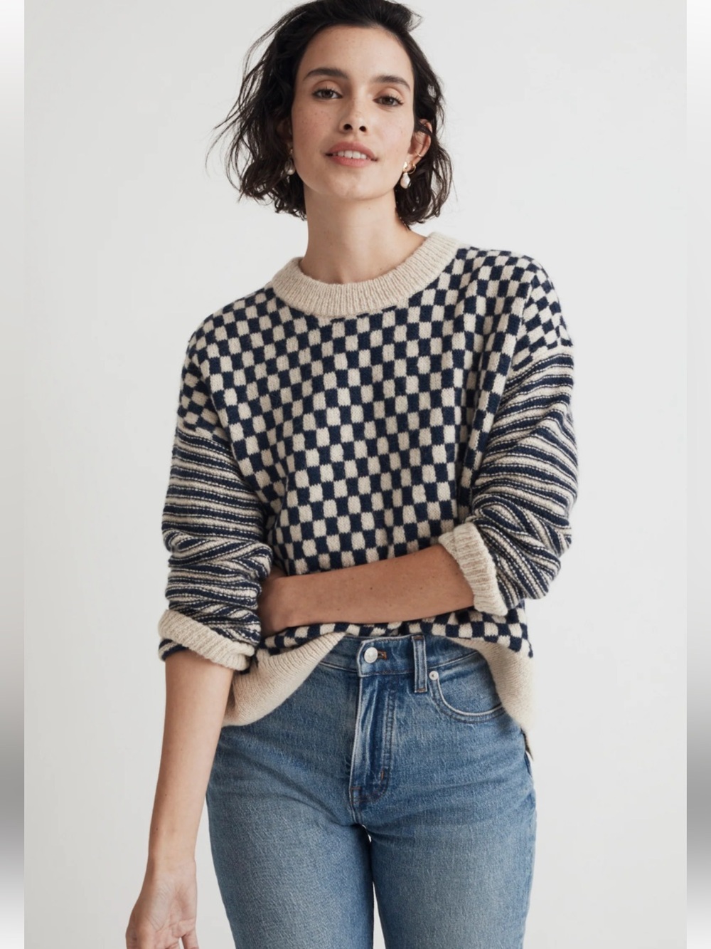 Madewell Crewneck sweater in Checkered Stripe size XL